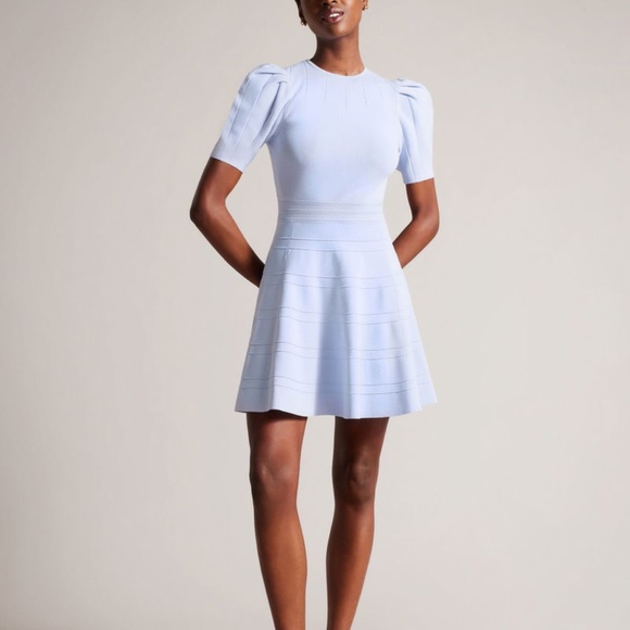 Ted Baker - Puff Sleeve Dress in Light Blue Colour, - Picture 2 of 5